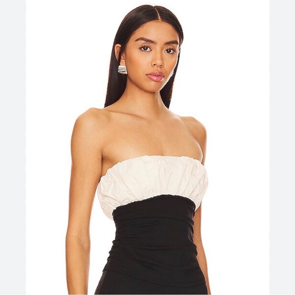 Lovers + Friends Black and Cream Ruffled Blouse